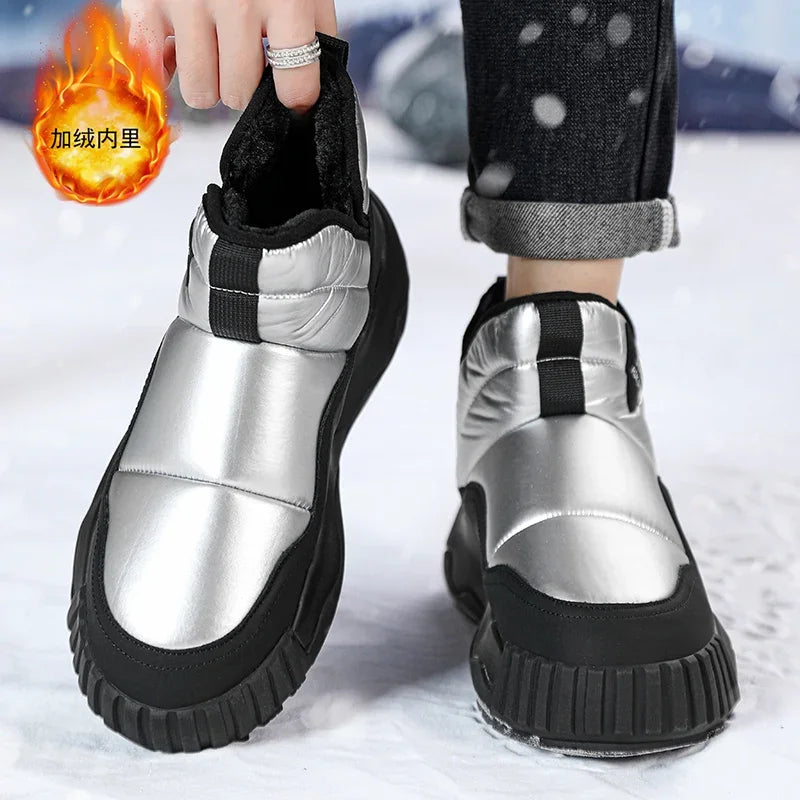 Couple's Slip-on Snow Boots New Man Warm Ankle Boots Outdoor Men's Winter Casual Velvet Thickening PlushCotton Non-Slip Shoes