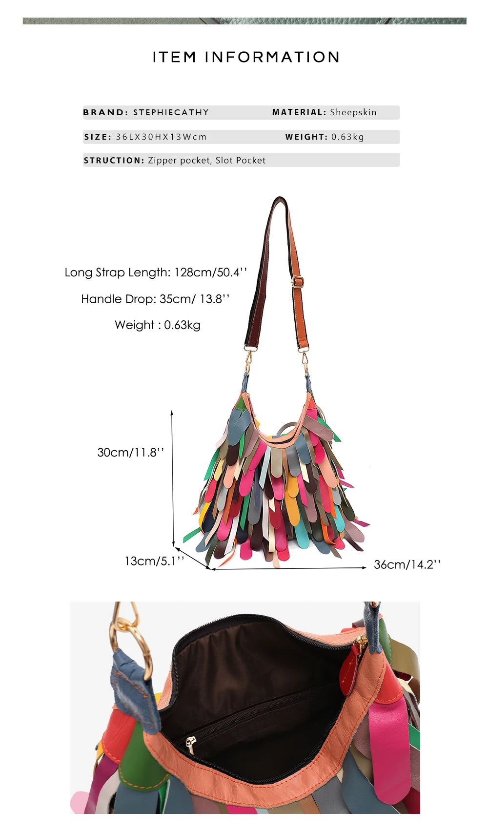 Women Daily Casual Slouchy Boho Style Colorful Real Sheepskin Tassel Fringe Hobo Shoulder Cross body Bag Genuine Leather Handbag