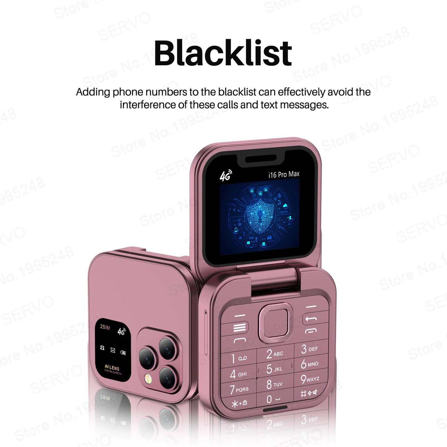 Téléphone portable pliable SERVO i16 Pro Max 4G 2025, mini, numérotation rapide, liste noire, lampe de poche, enregistrement des appels, 2 cartes SIM, petit format
