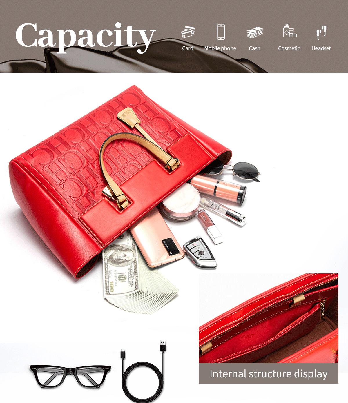 CHCH Women's Handbag 2024 New Brand Embossed Large Capacity Business Wallet