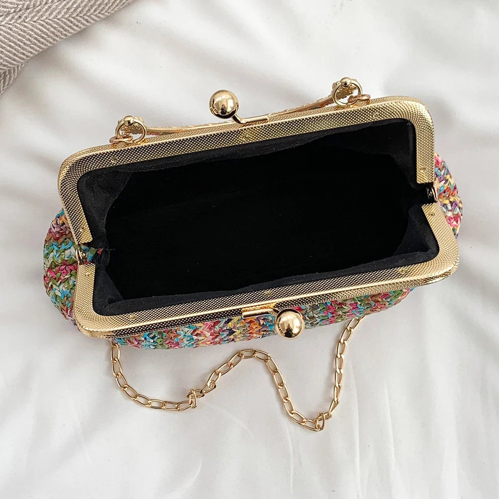 Fashion Designer Bag Luxury Women Bags Evening Clutch Colorful Straw Woven Shell Bag Beach Vacation Crossbody Bag Shoulder Bag