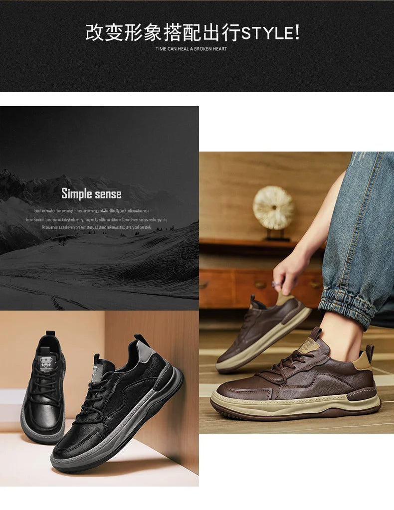 Men's Sneakers Leather Shoes Skateboard Sports and Leisure Shoes for Men Casual Soft and Comfortable Non-slip Wear-resistant