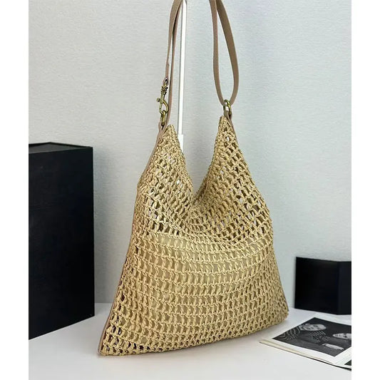 Fashion Designer Hollowed Out Beach Bag Summer Grass Weaving Fashion Travel Shopping Tote Bag Casual Versatile Women Handbag