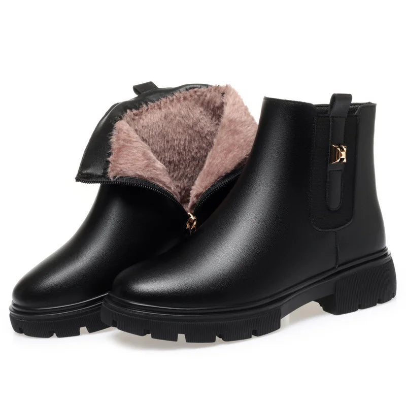 2024 British Style Women Chelsea Boots Square Heel Platform Comfortable Anti-slip Zip Ankle Boots Soft Leather Casual Boots