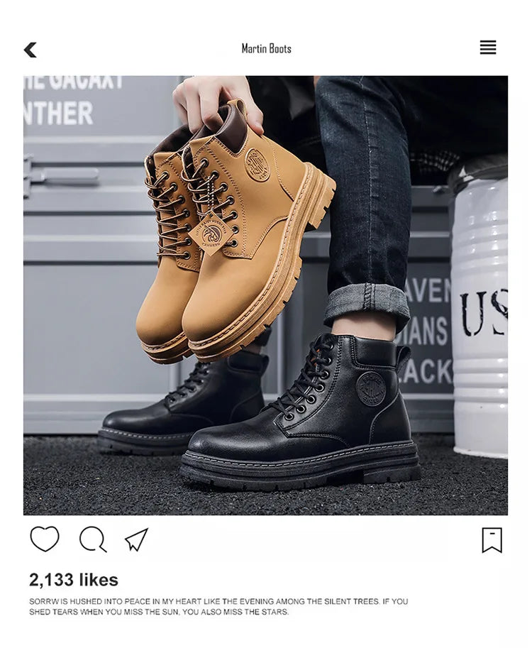 2025 Autumn New Men's Luxury Boots Comfortable Breathable Waterproof Men's Shoes Fashionable Men's Work Boots Motorcycle Boots