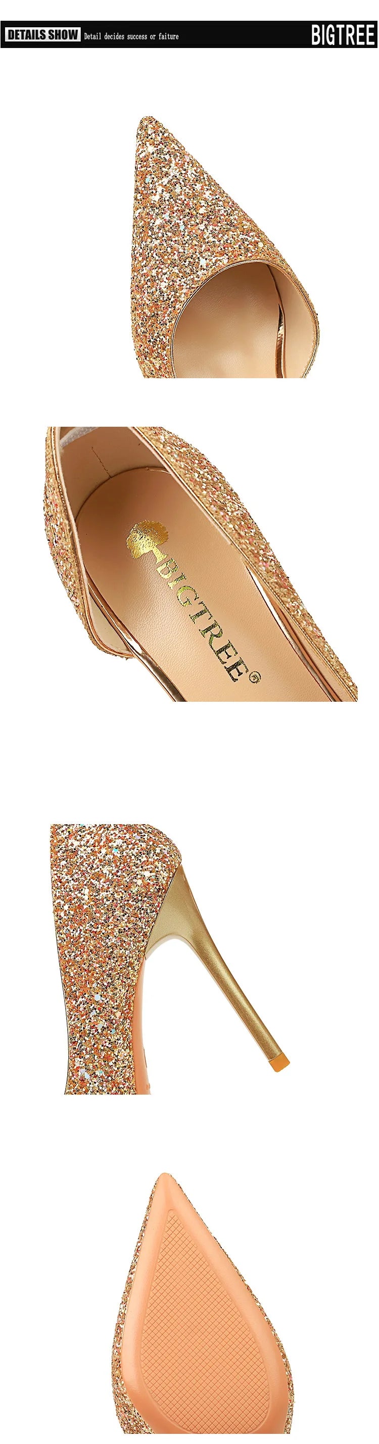 BIGTREE Women 7cm 11cm Super High Heels Blue Gold Pumps Sexy Sequins Bling Low Heels Lady Scarpins Luxury Stiletto Sparkly Shoes