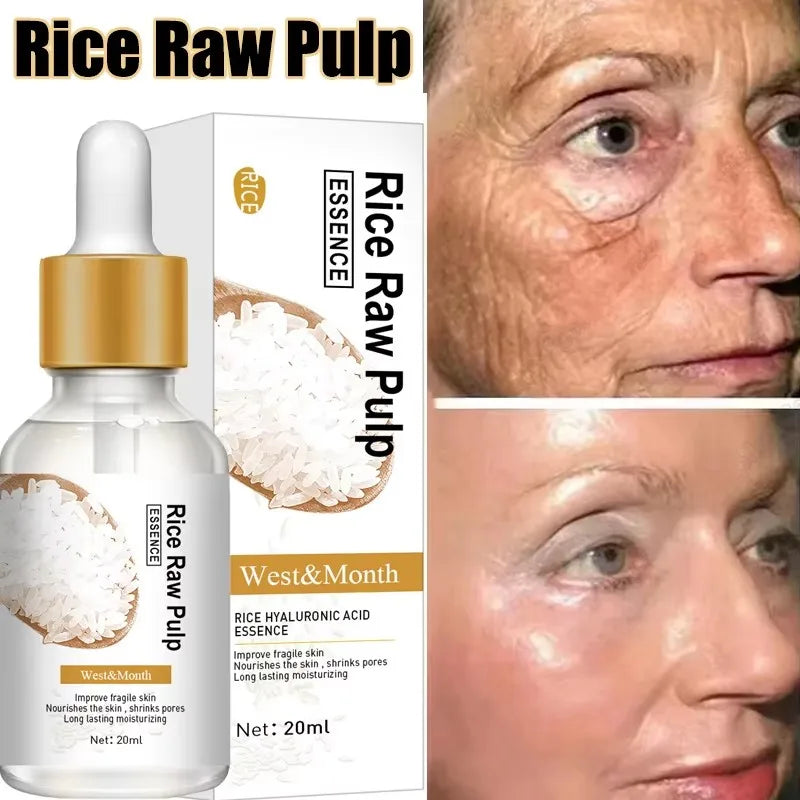 Rice Raw Pulp Serum Hyaluronic Acid Face Essence Nourishing Moisturizing Whitening Anti-Wrinkle Brighten Smooth Facial Skin Care
