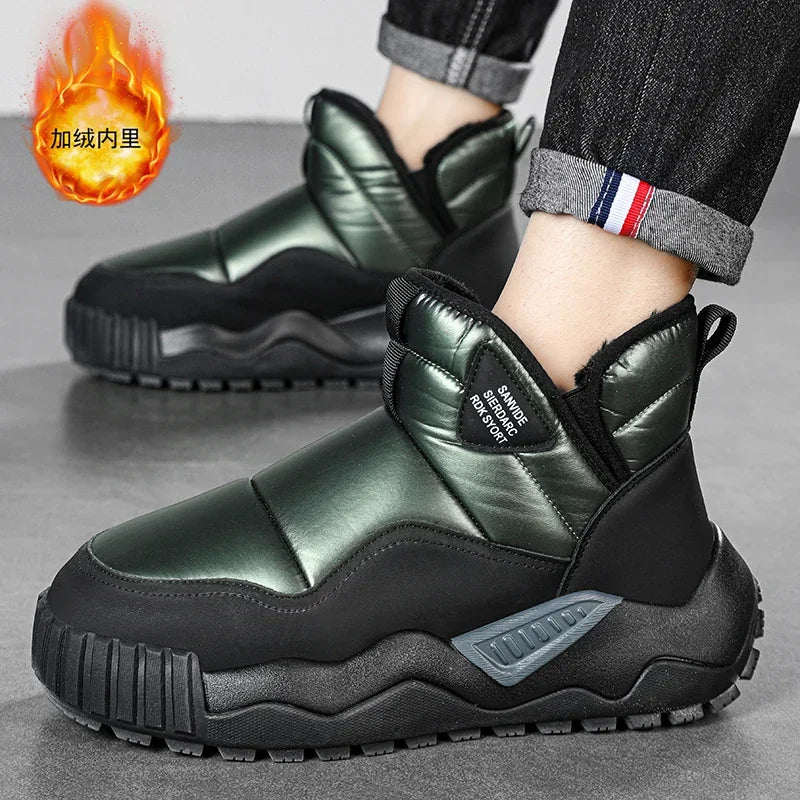 Couple's Slip-on Snow Boots New Man Warm Ankle Boots Outdoor Men's Winter Casual Velvet Thickening PlushCotton Non-Slip Shoes
