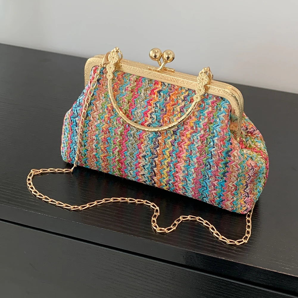 Fashion Designer Bag Luxury Women Bags Evening Clutch Colorful Straw Woven Shell Bag Beach Vacation Crossbody Bag Shoulder Bag