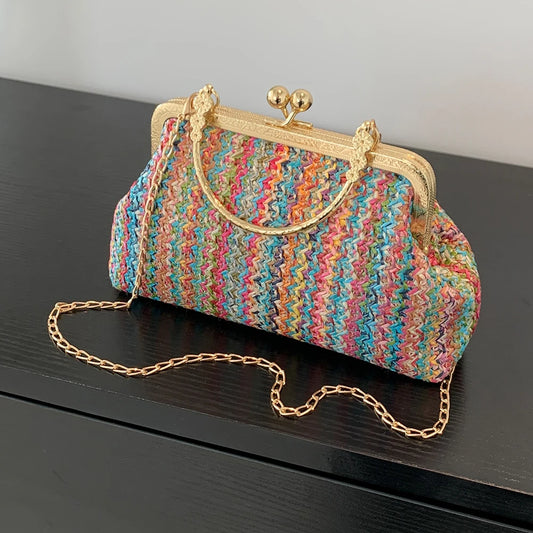 Fashion Designer Bag Luxury Women Bags Evening Clutch Colorful Straw Woven Shell Bag Beach Vacation Crossbody Bag Shoulder Bag