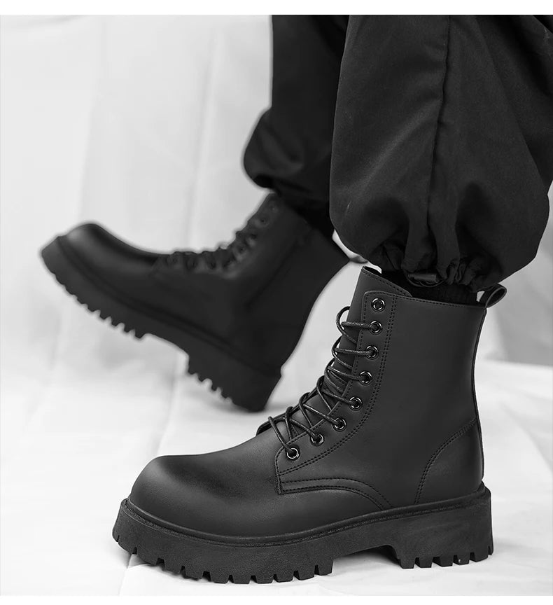 Couple's casual boots four season men's and women's high top leather boots fashion thick soled non slip plus size outdoor boots