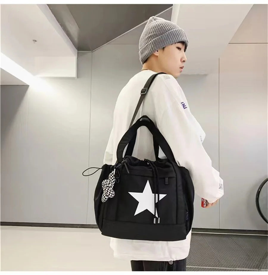 Personality Women Crossbody Bag Y2K Style Large Capacity Couple Shoulder Bag New Casual Nylon Tote Bag Luxury Drawstring Handbag