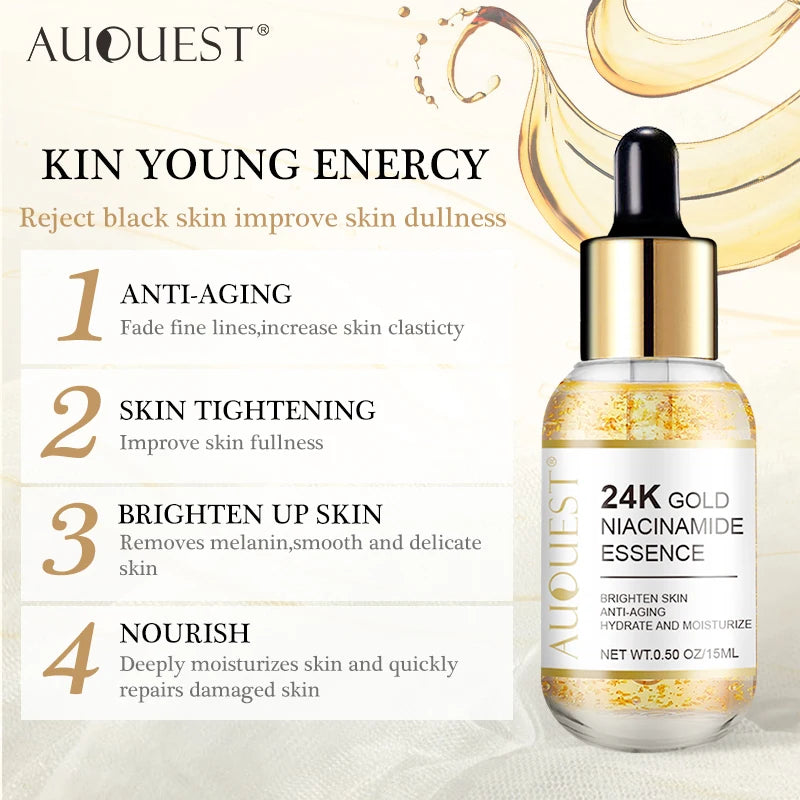 24K Gold Face Serum Dark Spot Remover Niacinamide Serum Hyaluronic Acid Anit-Wrinkle Whitening Facial Skin Care Products