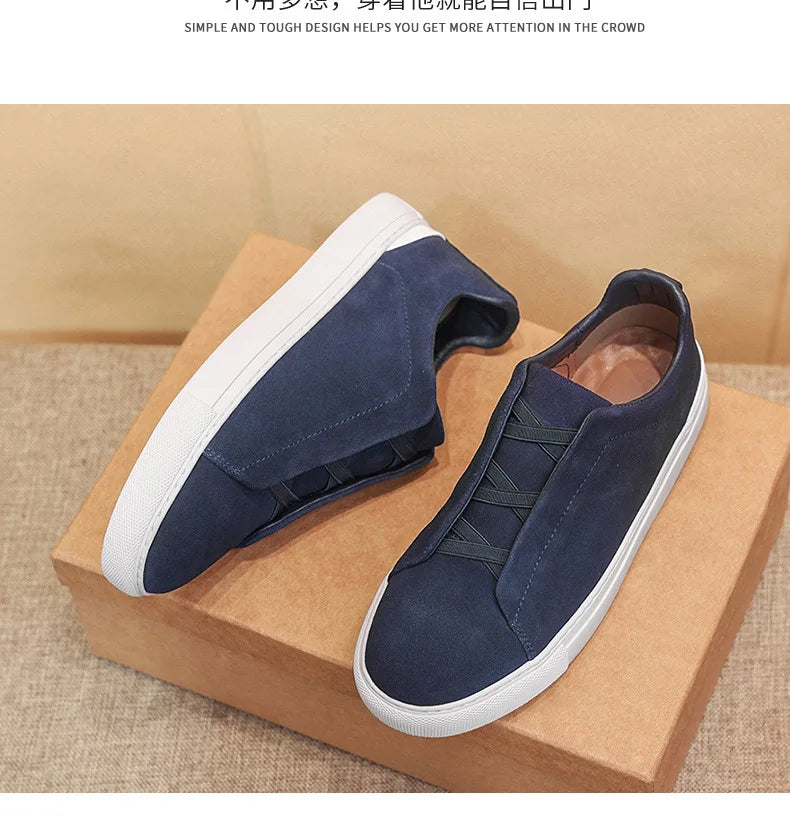 2025 New Men's Leather Round Toe Flat Bottomed Trendy and Fashionable Casual Shoes, Breathable and Lightweight Board Shoes