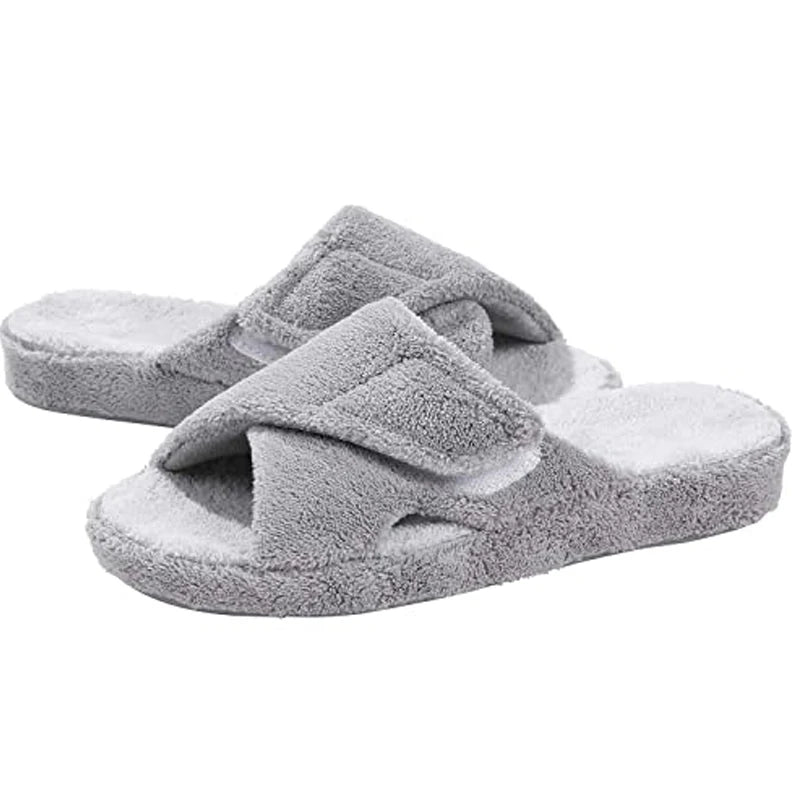 Litfun Women Orthopedic Home Slippers Fashion Open Toes Cozy Fur Flip-flops Indoor Flat Slides With Arch Support Cotton Slippers