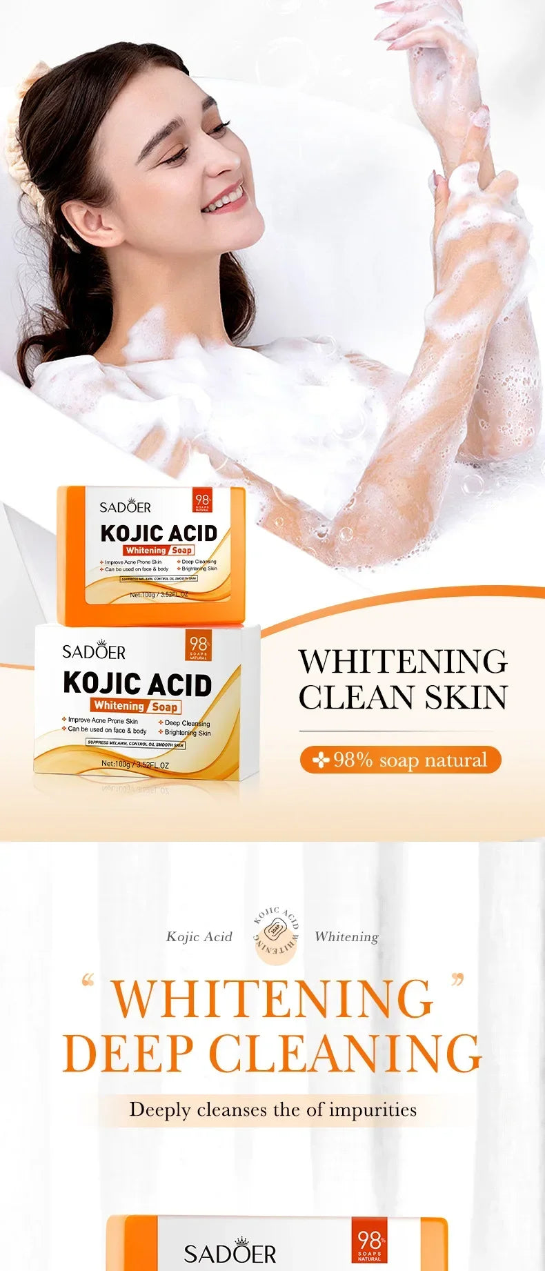Handmade Whitening Soap Skin Care Deep Cleaning Moisturizing Cleansing Essential Temperate Soap Brighten Skin Kojic Acid Soap
