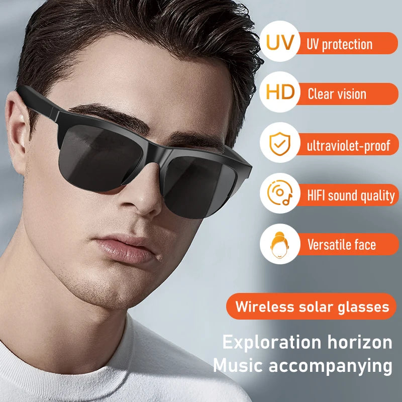 Lunettes Bluetooth intelligentes tactiles à conduction osseuse pour sports de plein air, appels, lunettes de soleil, casques d'écoute sans fil professionnels