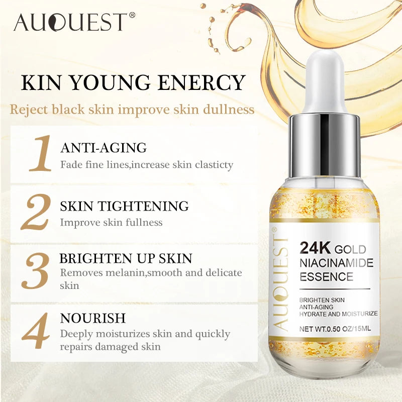24K Gold Face Serum Dark Spot Remover Niacinamide Serum Hyaluronic Acid Anit-Wrinkle Whitening Facial Skin Care Products