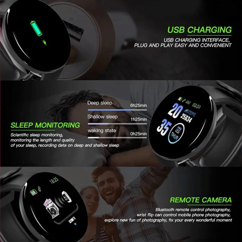 2025 New D18 Multifunctional Smart Watch Men & Women Bluetooth Connected Phone Music Fitness Sports Bracelet Sleep Monitor watch