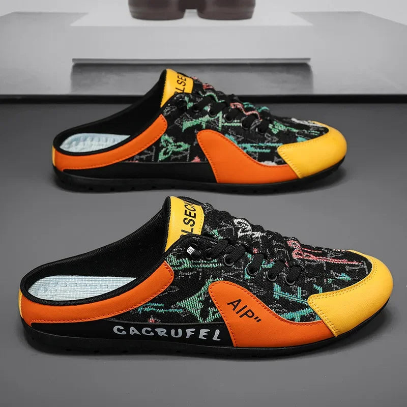 Men Non-slip Vulcanize Shoes Fashion Half Slippers Mesh Cloth Shoes for Man Casual Shoe Male Comfortable Flat Footwear 2025