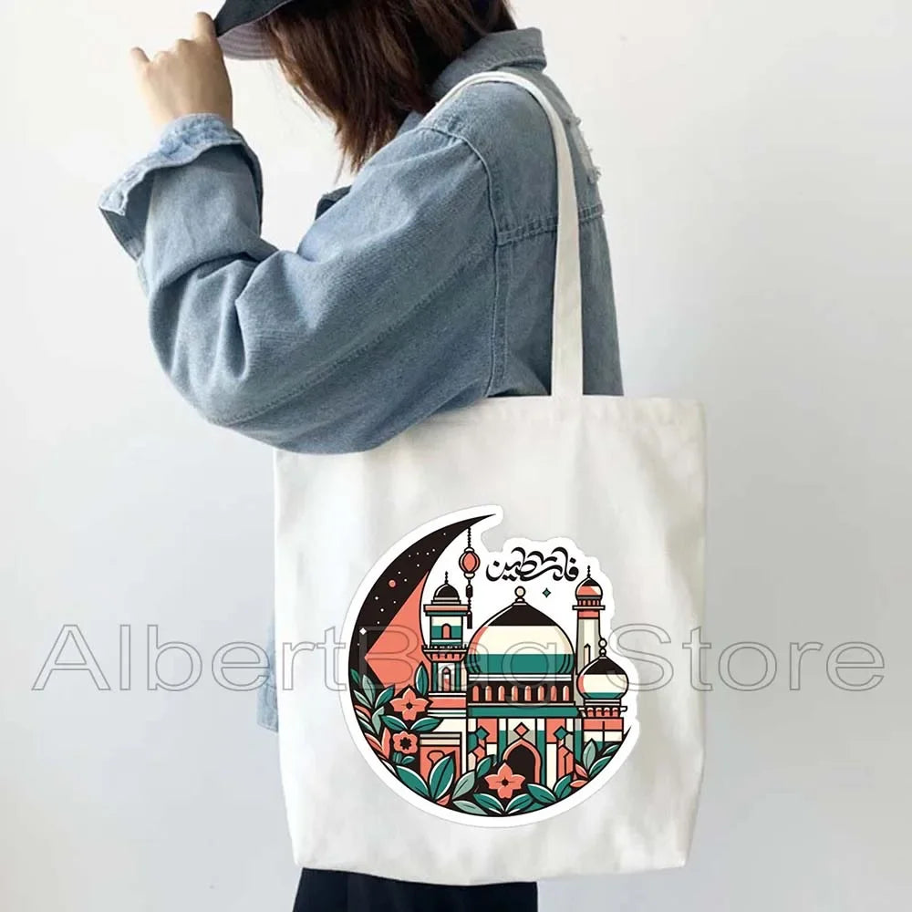 Peace Gifts Al Aqsa Keffiyeh Canvas Tote Bags Olive Tree Jerusalem Dome of The Rock Shopping Fashion Shoulder Organizer Handbag