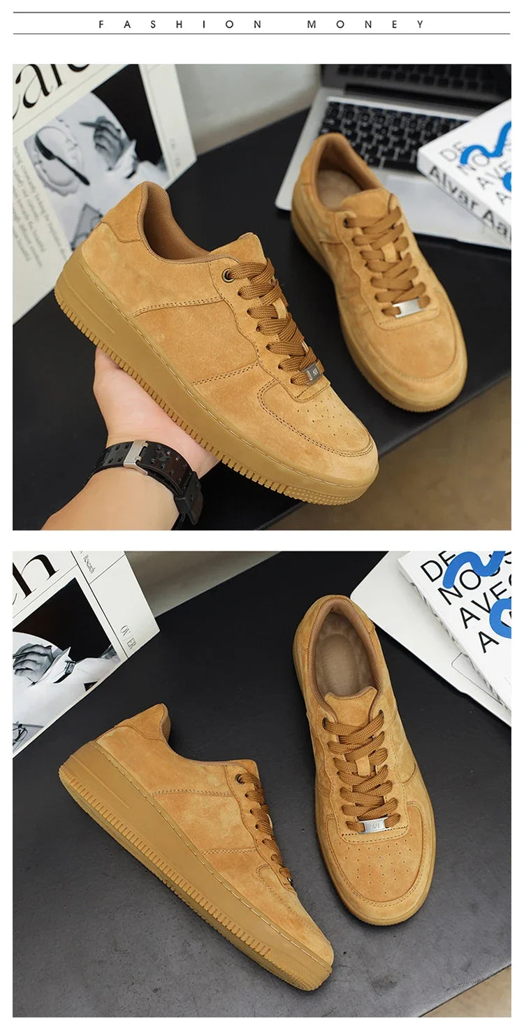 Autumn Brown Strings Sport Basketball Casual Sneakers High-top Canvas Shoe Lace-up Fashion Flat Round Wheat Color Sholeaces