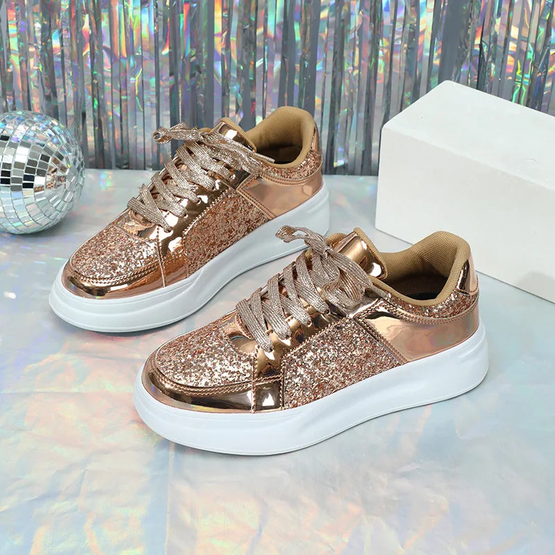 Women Shoes Spring 2024 New Fashion Vulcanized Sneakers for Women Casual Shoes Outdoor Walking Footwear Size 36-45 Gold Silver