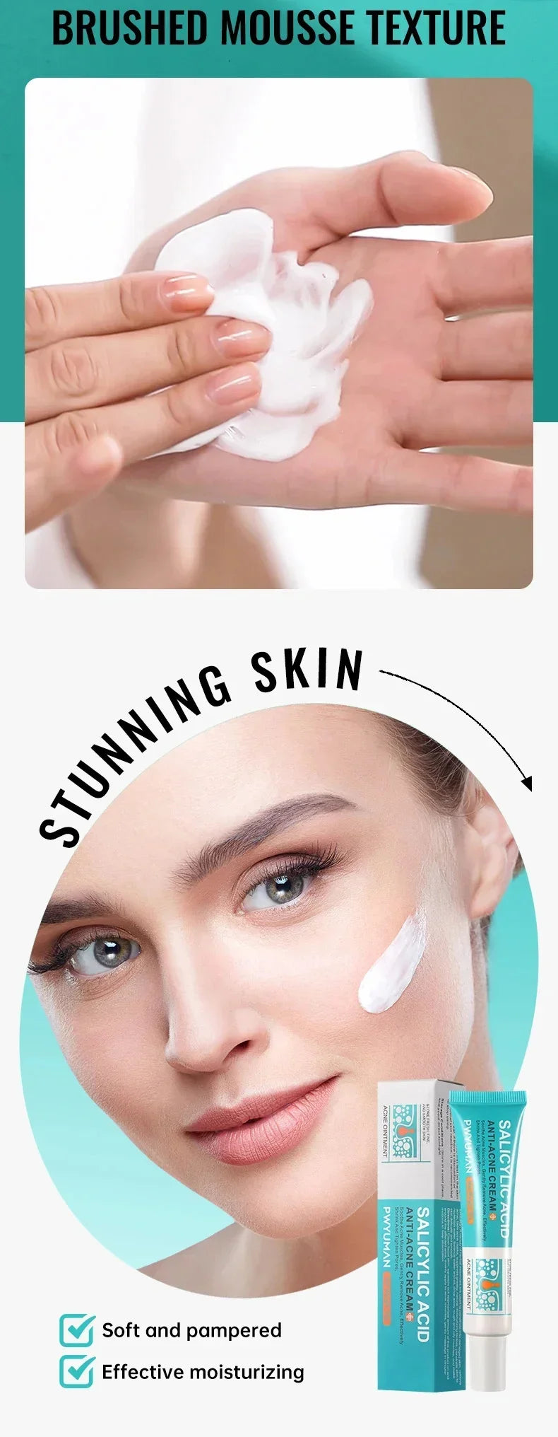 Salicylic Acid Acne Removal Cream Repair Pimple Spots Deep Cleaning Pore Shrinking Oil Control Whitening Moisturizing Skin Care