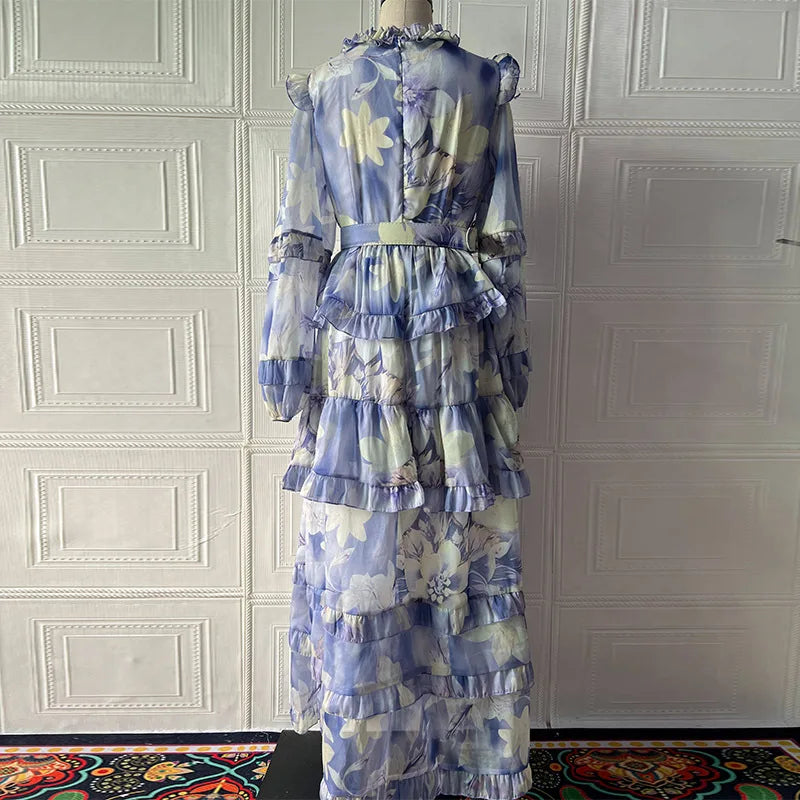 Eid Women Party Dress Abaya Muslim Ruffle Print Jalabiya Ramadan Sweet Long Dresses Vestidos Largos Kaftan Arab Long Robe 2025