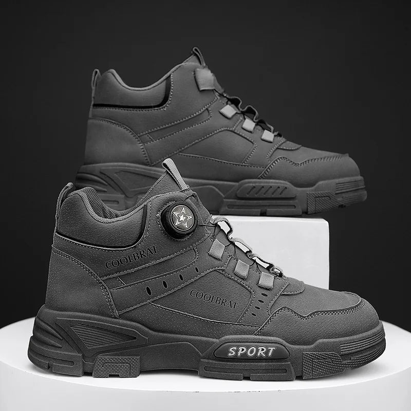 2024 New Men's High Top Platform Casual Boots Swivel Button Outdoor Cargo Men's Booties Motorcycle Ankle Boots Sneakers for Men