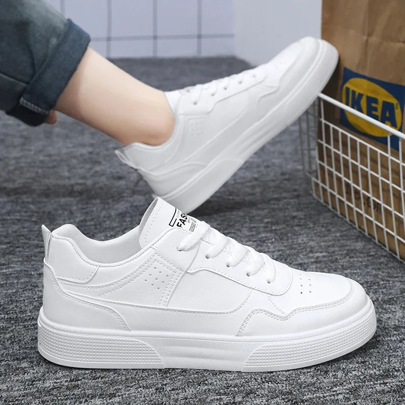 Fashion Leather Men Casual Shoes Lightweight Running Shoes Platform White Sneakers Outdoor Breathable Sport Shoes Tennis Shoes