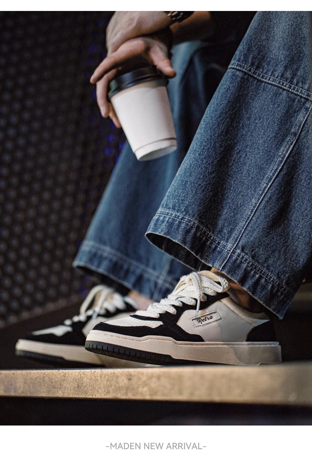 Maden New Casual Low-Top Black and White Spliced Sneakers Men's Versatile Sports Shoes for Autumn Lace-up Skateboarding Shoes