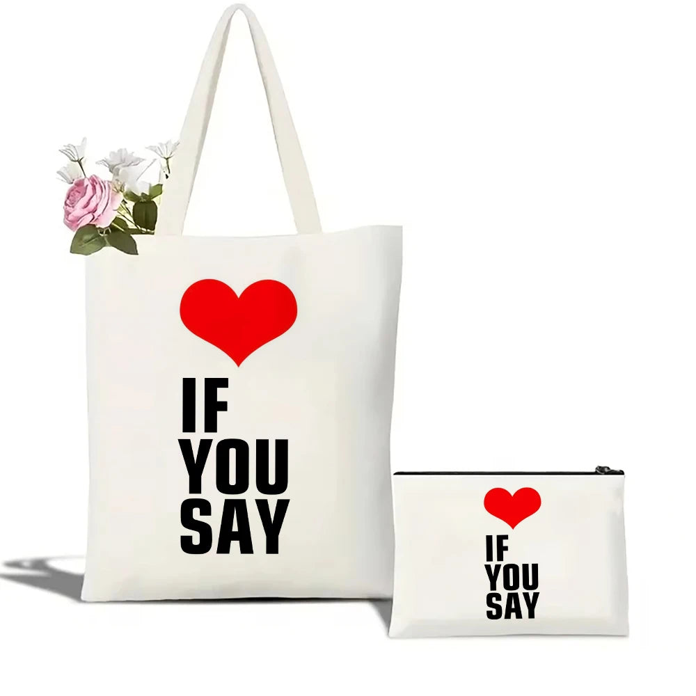 Love If You Say Kpop PatternTote Bag Shoulder Bag For Women's Reusable Shopping Bag Trendy Folding Shoulder Bag Holiday Bag