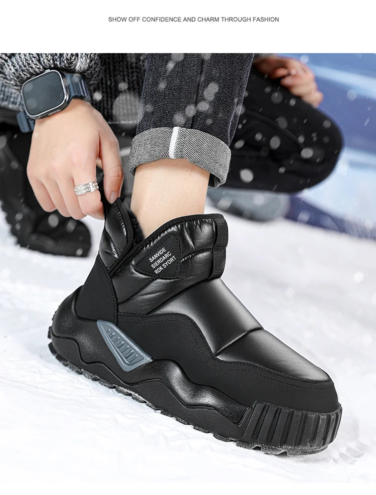 Couple's Slip-on Snow Boots New Man Warm Ankle Boots Outdoor Men's Winter Casual Velvet Thickening PlushCotton Non-Slip Shoes
