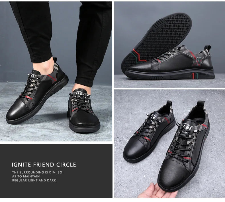 Genuine Leather Casual Shoes Men Sneakers Outdoor Walking Shoe Loafers Man Comfortable Breathable Male Light Footwear Plaid Shoe