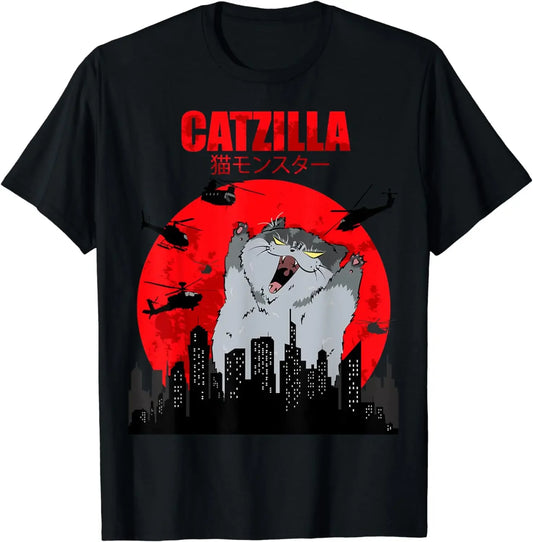 趣味可愛藝術日本貓咪圖案，適合貓咪迷 Catzilla T 卹圖案 T 卹女裝時尚
