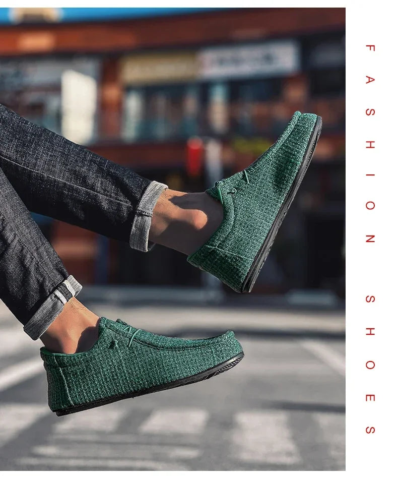YRZL Summer Men's Canvas Boat Shoes Moccasins Casual Loafers Mens Slip-on Green Lightweight Breathable Comfortable Driving Shoe