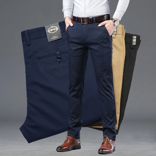 Summer Thin Men's Slim Suit Pants Fashion Business Casual Cotton Green Black Khaki Trousers Male Brand Clothing 30-40