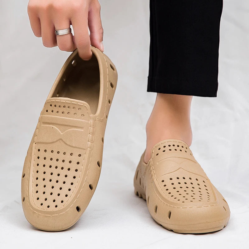 Comforty Men Slippers Summer Men's Slip On Loafers Waterproof Sandals Fashion Men's Beach Flip Flops Soft Sandals With Support