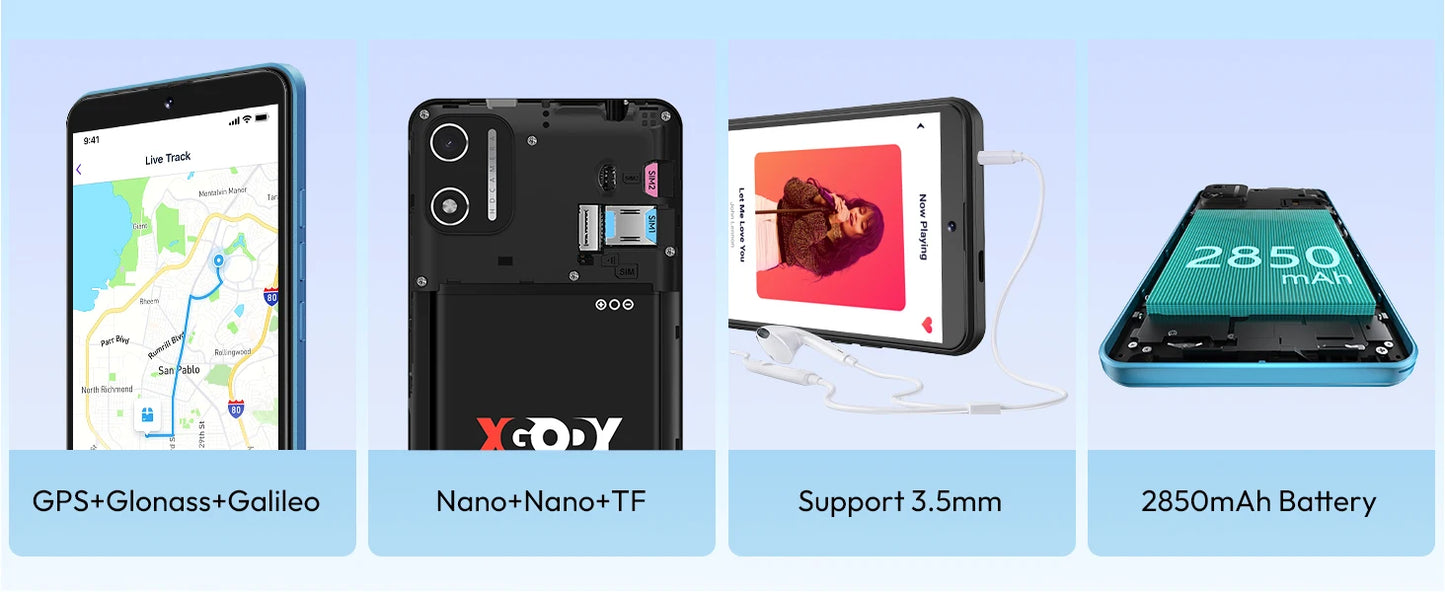 5.5'' XGODY X32 Android 14 Smartphone Dual SIM Octa Core 4GB+16GB Mobile Phones 2850mAh 5+8MP 4G Network Face ID Cellphones