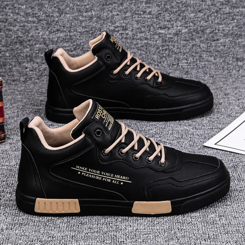 Men's Trend Casual Shoes Leather Shoes Black Sneakers Breathable Leisure Male Sneakers Non-slip Footwear Men Vulcanized Shoes