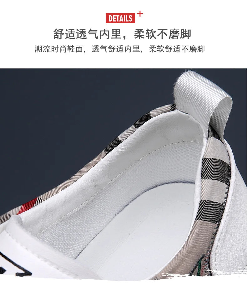 Genuine Leather Casual Shoes Men Sneakers Outdoor Walking Shoe Loafers Man Comfortable Breathable Male Light Footwear Plaid Shoe