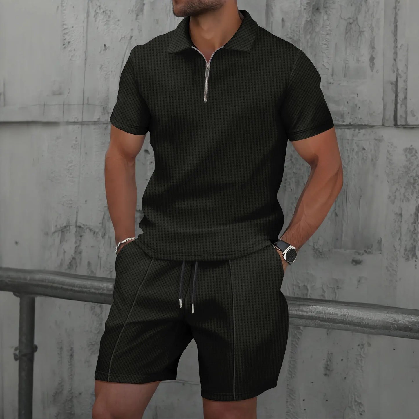 2025 simple men's suit summer new short sleeve shorts two-piece outdoor leisure handsome men's solid color trend suit