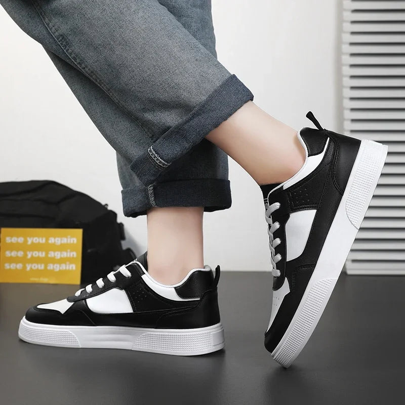 Fashion Leather Men Casual Shoes Lightweight Running Shoes Platform White Sneakers Outdoor Breathable Sport Shoes Tennis Shoes