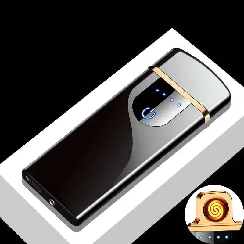 全新電動防風金屬打火機雙弧無焰等離子可充電USB打火機LED電量顯示觸控打火機禮物