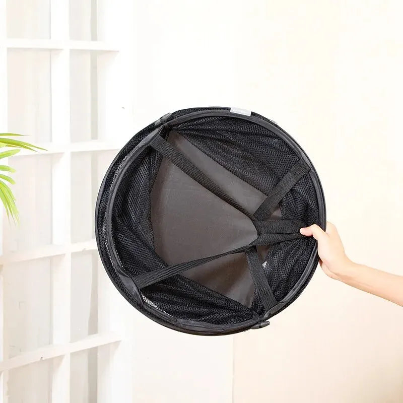 Large Capacity Polyester Mesh Transparent Storage Basket, Portable Laundry Bag Storage Bucket, Home Folding Dirty Clothes Basket