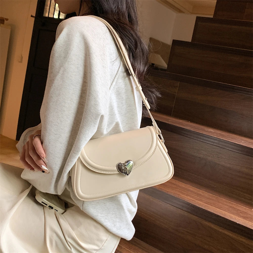 MOODS Loving Heart Buckle Crossbody Bags For Women 2023 Luxury Designer Handbags Silver Color Small Shoulder Underarm Phone Bag