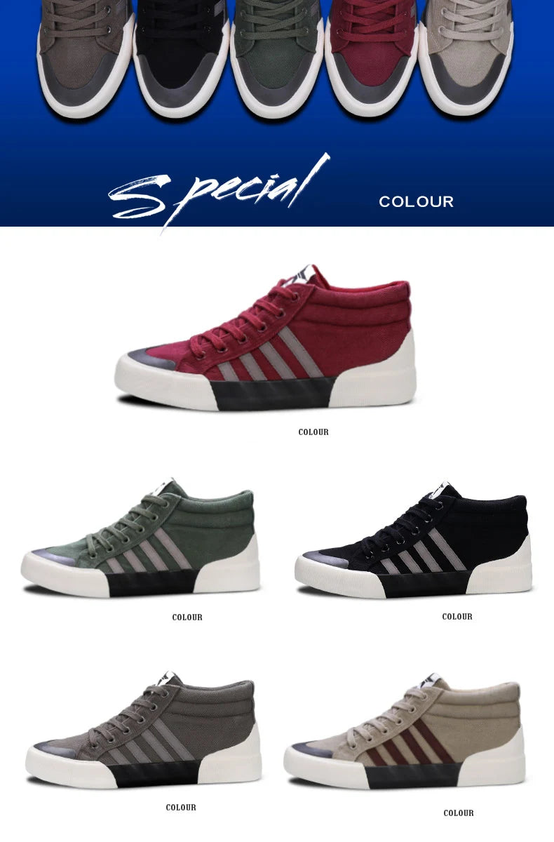 Spring Classic Stripes Black Canvas Sneakers Men Comfort High Top Skate Shoes Men Espadrilles Non-Slip Flat Vulcanized Shoes Men