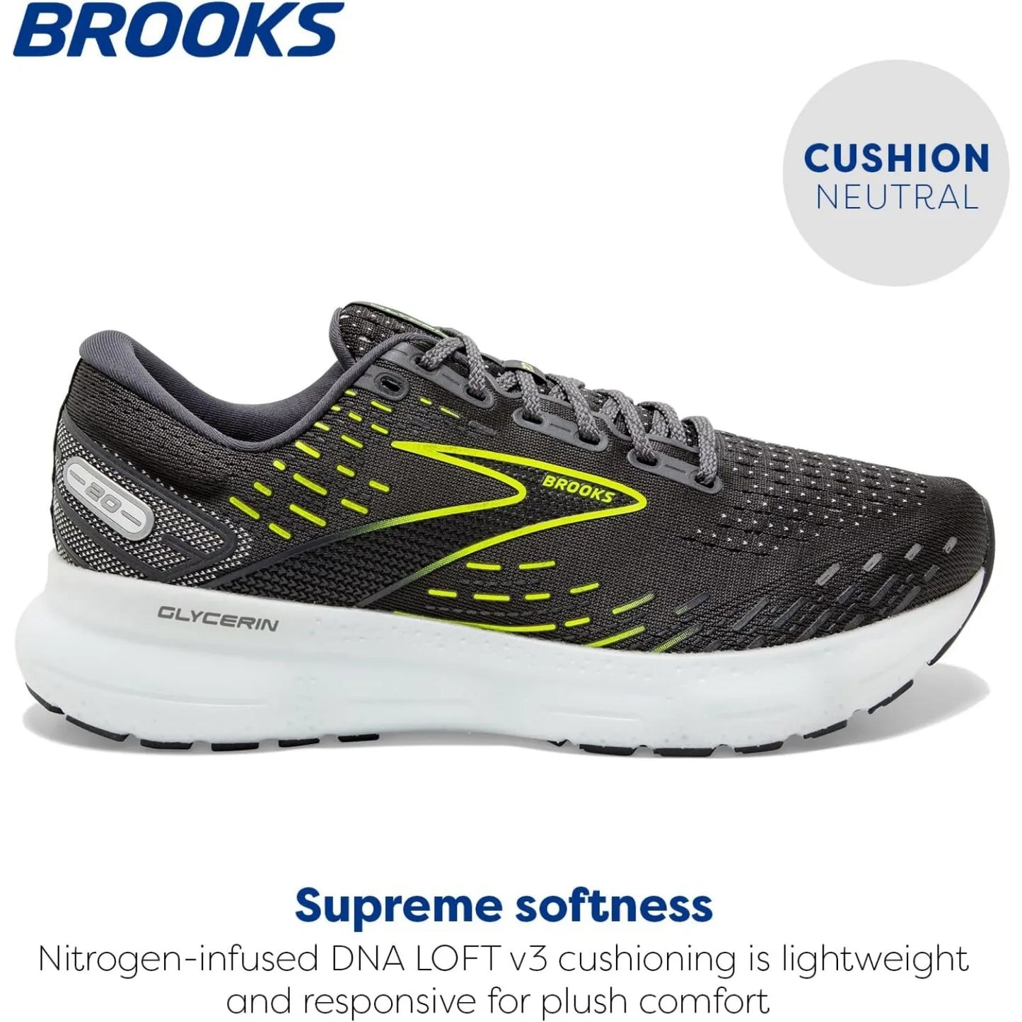 Brooks Men's Glycerin 20 Neutral  Offers A Breathable Upper And Luxurious Cushioning For Comfort