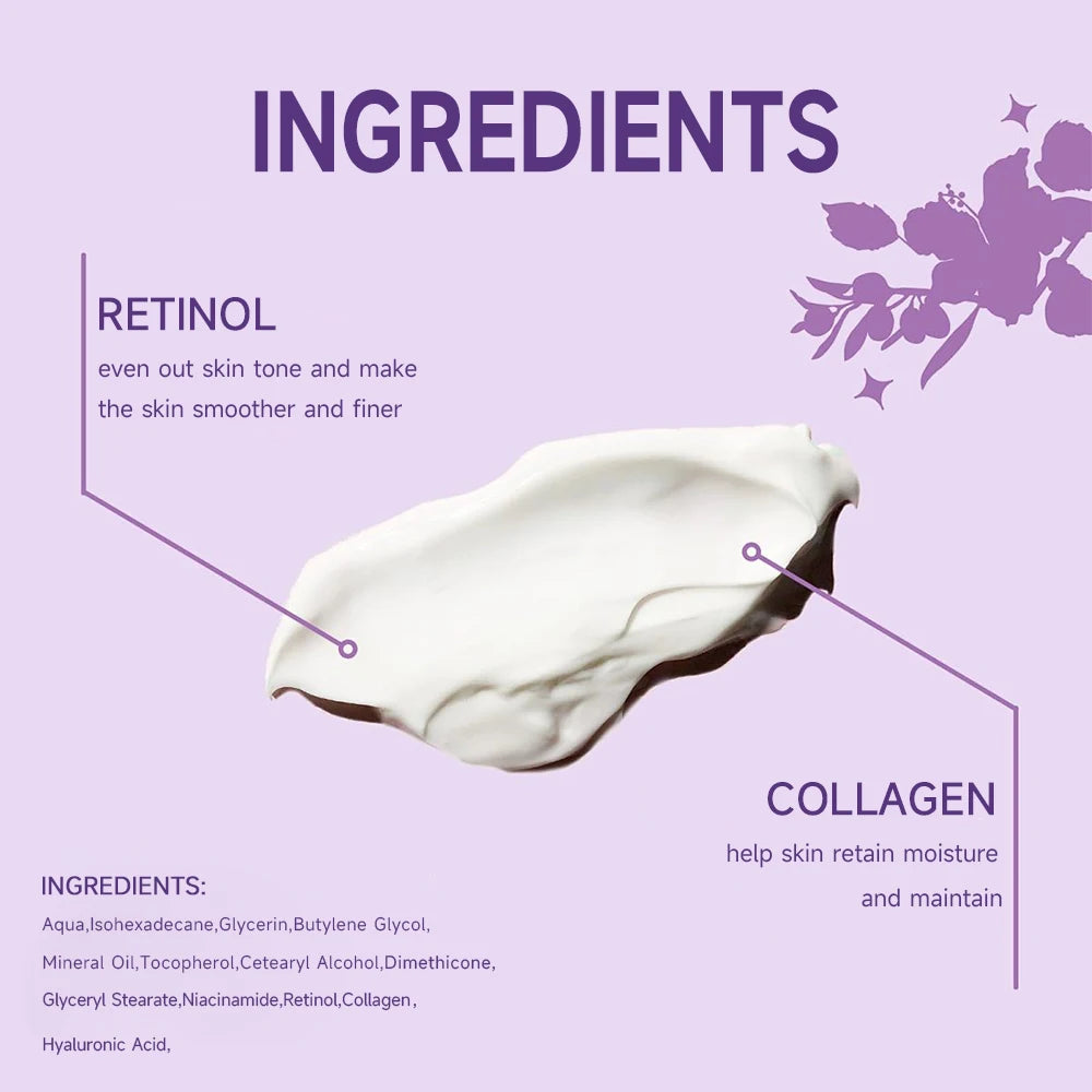 Retinol Collagen Face Cream Anti-Aging Smoothes Skin State Enhances Skin Elasticity Moisturizes Skin Deep Hydration
